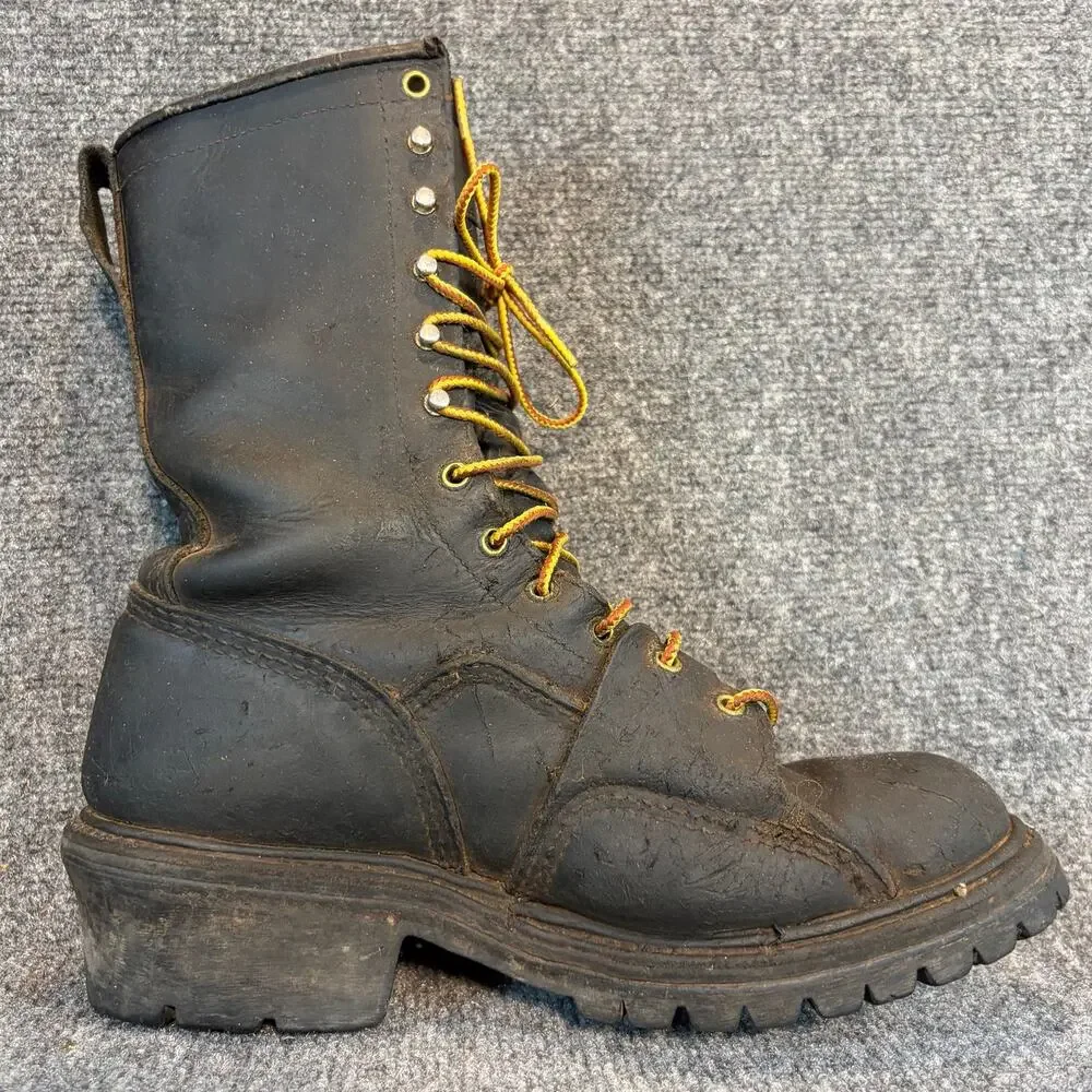Thorogood Vintage Leather Logger Work Boots Brown Steel Safety Toe Men's 10
